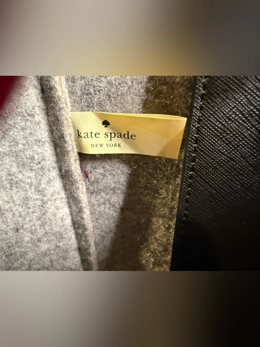 Kate Spade Gray  'NOUVEAU YORK' Tote with Black Leather Trim Like New